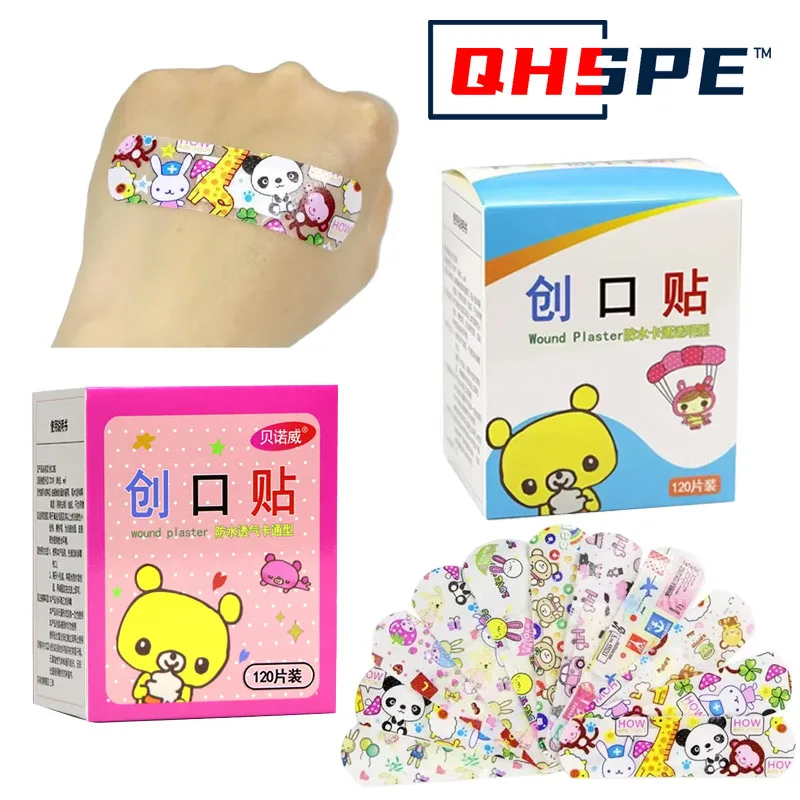 120pcs/Lot Cartoon Cute Patterned Breathable Waterproof Adhesive Bandages Curved Band Aid Patch Wound Dressing For Children