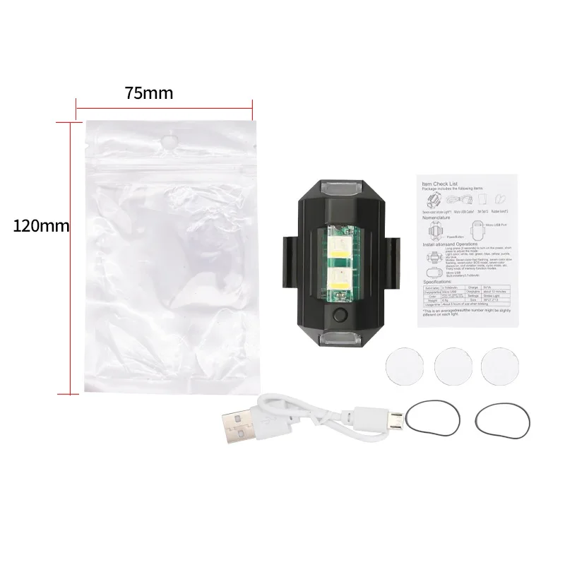 Mini luz estroboscópica led usb de 7 cores para motocicleta drone bicicleta, ip65 à prova d'água anti-colisão piscando luz de sinal de aviso