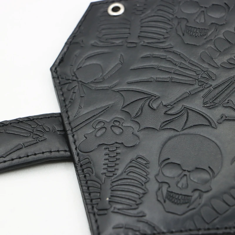 Dark Spooky Goth Vintage Embossed Skull Coffin Wallet Halloween Pattern Clutch PU Wallet