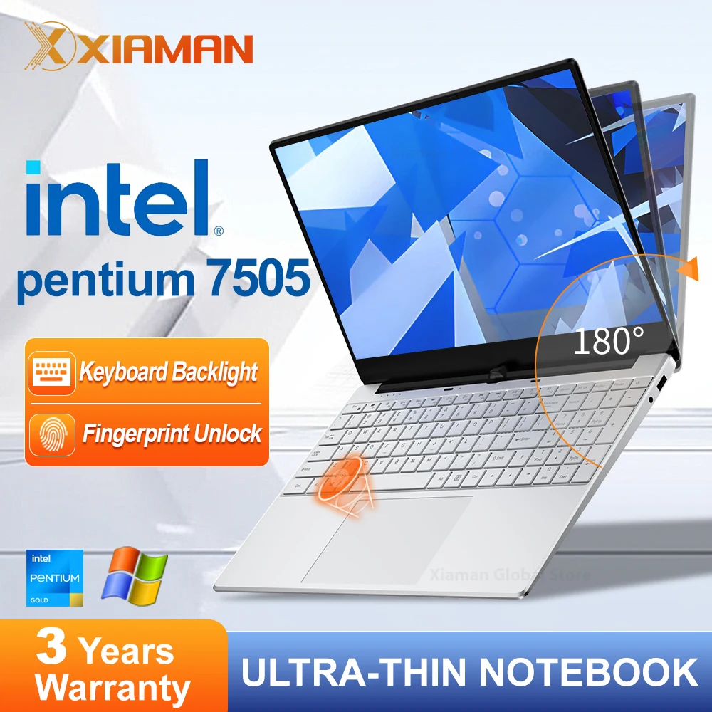 Computadora portátil de 15,6 pulgadas intel Pentium 7505 ordenadores portátiles de doble núcleo Windows 11 Pro portátil PC Gamer Notebook con desbloqueo de huellas dactilares