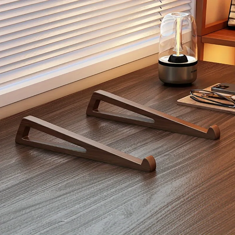 Supporto portatile pieghevole in legno per laptop, ergonomico 12 °   Angolo regolabile, design triangolare con ventilazione di raffreddamento, accessorio per ufficio