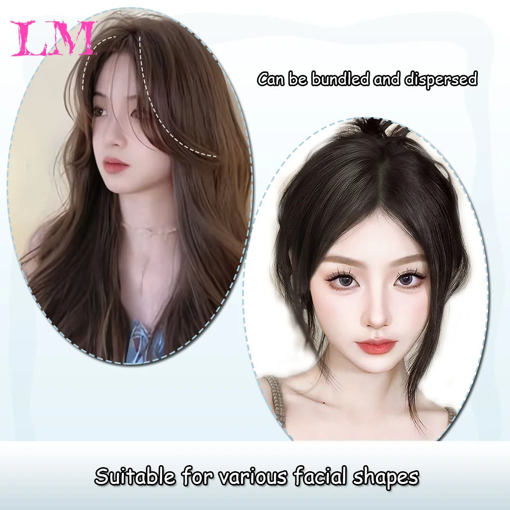 LM Peruca de franja sintética para mulheres com fofa natural e maior volume de cabelo 3D com oito caracteres e franja de lifting facial