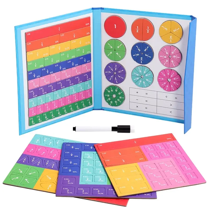 ปริศนาเศษส่วนแม่เหล็กสําหรับการเรียนรู้คณิตศาสตร์การตรัสรู้ Montessori พร้อมเครื่องช่วยสอนเลขคณิตที่สนุกสนานของเล่นเพื่อการศึกษาความรู้ความเข้าใจ
