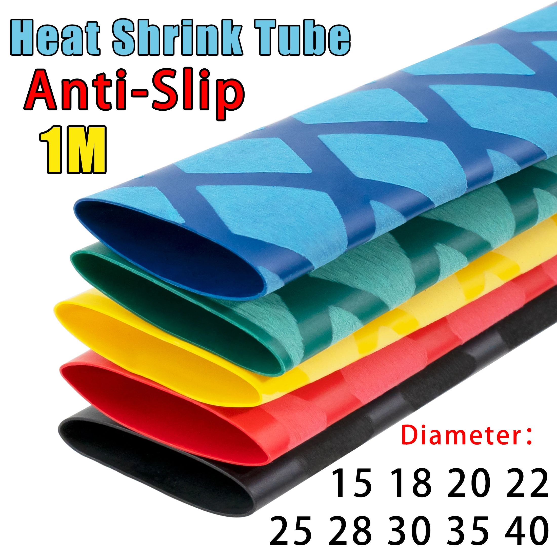 Tubo termorretráctil antideslizante para caña de pescar o aislamiento eléctrico DIY 5 colores 1M 15/18/20/22/25/28/30/35/40/50mm