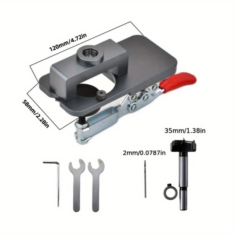 35mm Hinge Boring Jig Woodworking Hole Drilling Guide Locator with Fixture Aluminum Alloy Hole Opener Template Door Cabinets