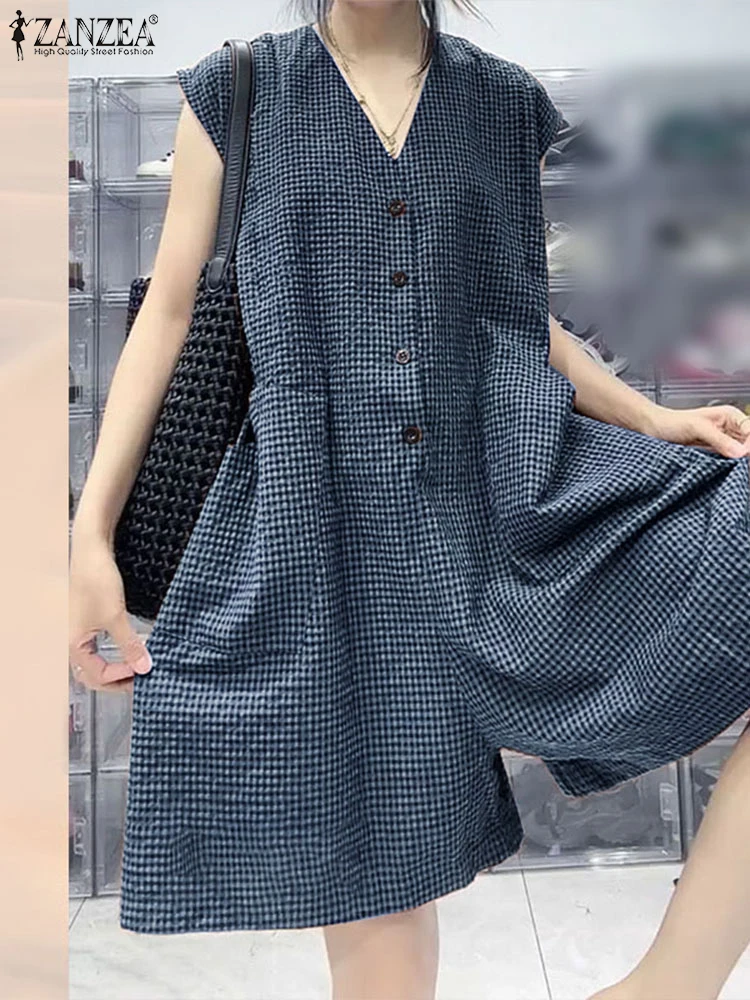 2023 ZANZEA Mode Frauen Breite Bein Overalls Sommer Plaid Karierten Overalls Hosen Casual V-ausschnitt Ärmellose Arbeit Strampler Oversize