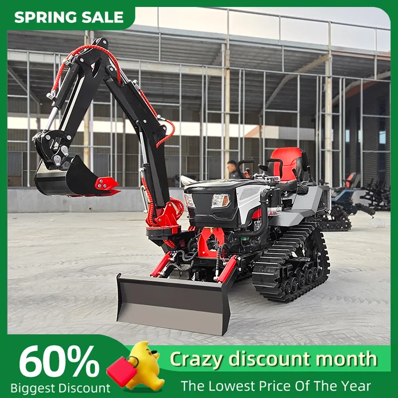 Ce Euro5 Farm 25hp 35hp 50hp 80hp Сельскохозяйственные гусеничные тракторы для продажи Дополнительный рычаг переднего экскаватора и задний роторный фреза