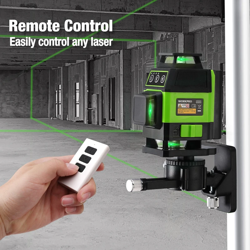 WORKPRO-Nivel láser profesional, herramienta de medición de precisión, 4x360 °, 16 líneas, autonivelante, verde, 2 modos