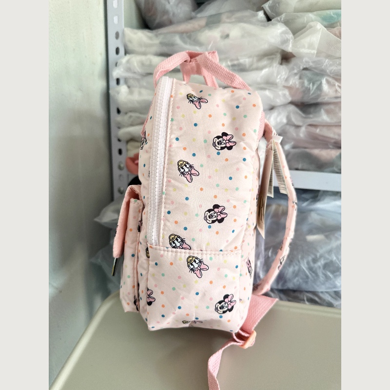Disney Minnie Daisy Pink Canvas Rucksack Kawaii Polka Dots Print Große Vordertasche Leichtes wasserabweisendes Geschenk für Mode