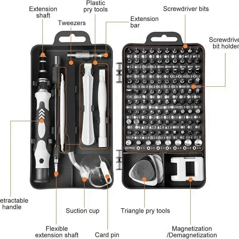 115-in-1-Magnetschraubendreher-Set, Präzisions-Multi-Handwerkzeug, Torx-Sechskant-Schraubendreher mit 98 Bits, Werkzeugkasten für die Reparatur von Computer- und Telefonen
