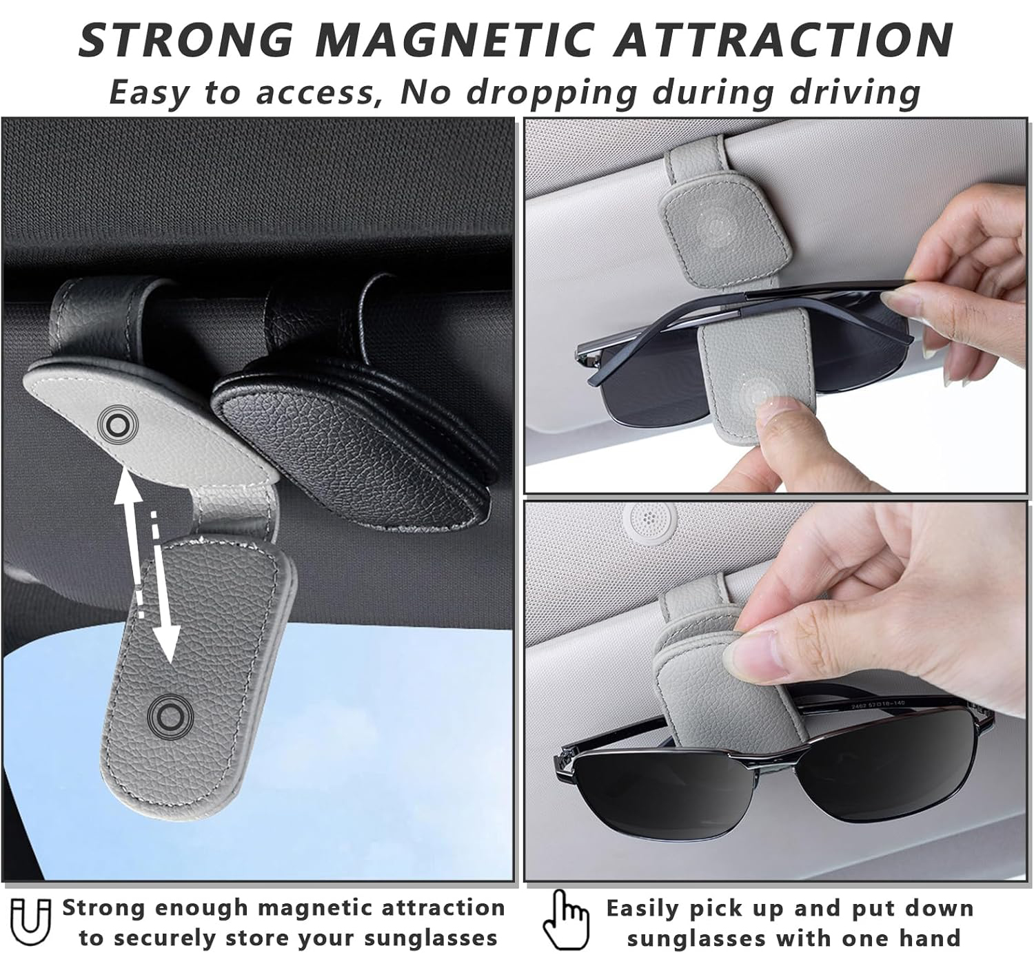 El soporte para gafas de sol es adecuado para sombrillas de coche, Clip magnético para gafas de sol de cuero y Clip para billetes, accesorios para sombrilla de coche