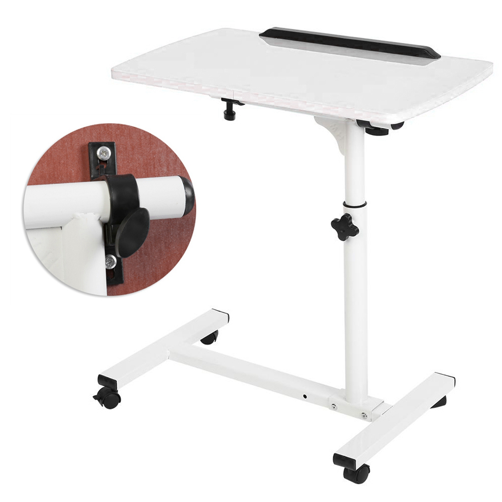 Bureau multifonctionnel pour ordinateur portable avec roulettes, blanc, collation de nettoyage, lit, canapé
