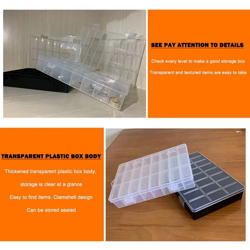 24 Grids Compartment Plastic Storage Box Jewelry Earring Box Bead Screw Container Home Storage Case Display Organizer Container