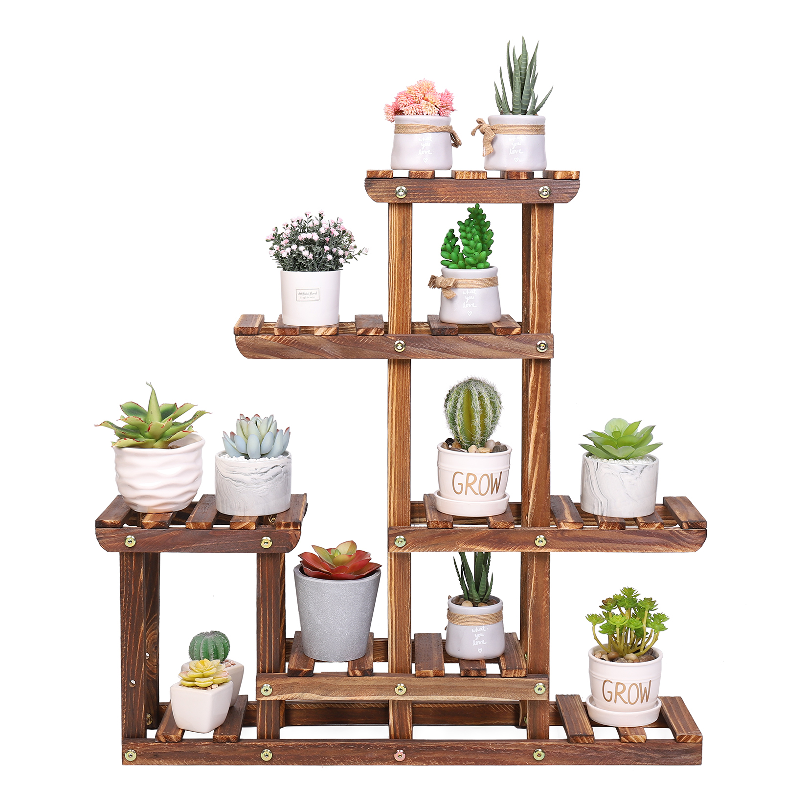 Prateleira de madeira para plantas, suporte para vasos de plantas internas e externas, prateleira de canto para exibição de plantas, varanda, jardim, pátio, sala de estar