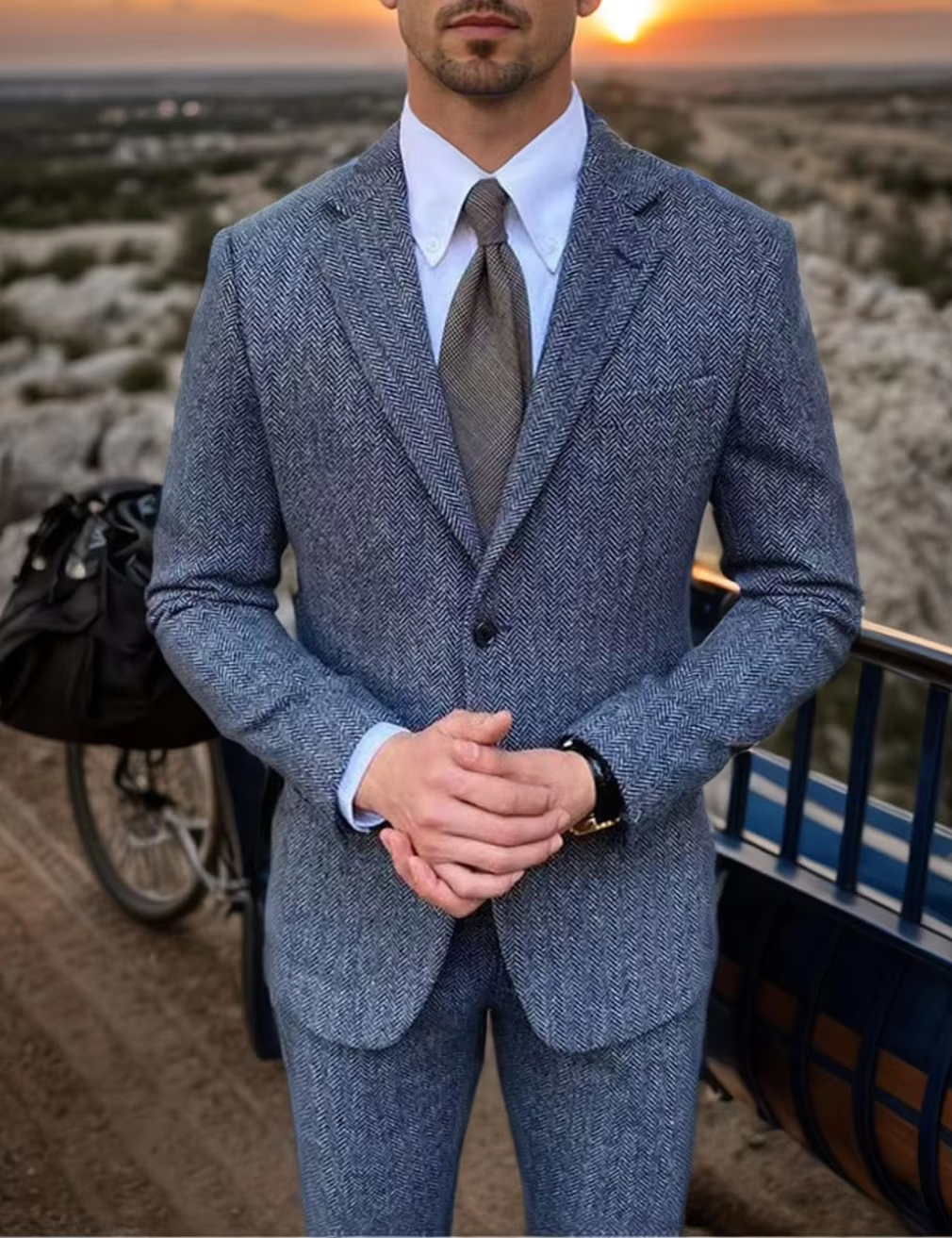 Costume rétro britannique pour hommes, 2 pièces (Blazer + gilet + pantalon), veste de costume à simple boutonnage, mode formelle à chevrons, pour mariage et affaires
