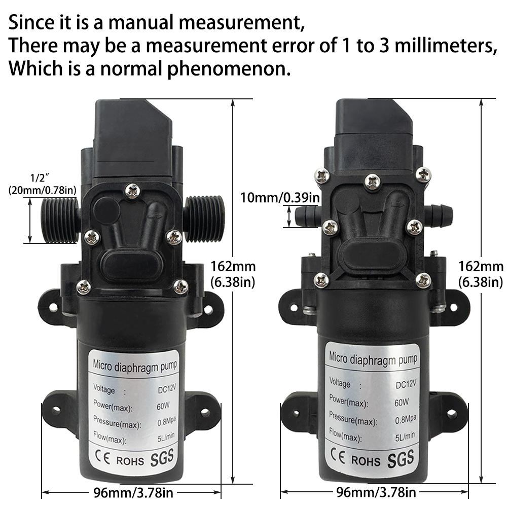 DC12V 120PSI 60W 5L/Min Hochdruck Membranpumpe Mini Elektrische selbstansaugende Pumpe Wasser Waschmaschine Pestizid Spritzen