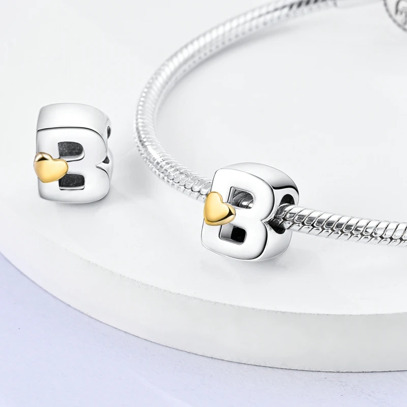 Fit original 925 prata esterlina carta encantos contas A-Z ouro amor alfabeto encantos para mulheres finas diy aniversário jóias presentes
