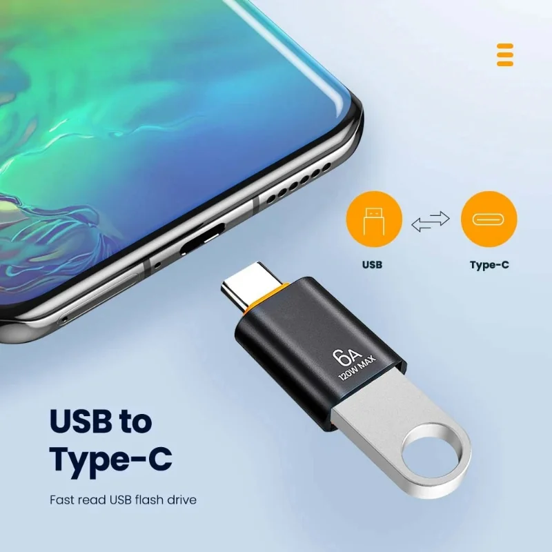 Adaptador NNBILI 6A USB a tipo C OTG 120W USB-C macho a tipo c hembra convertidor de cargador para Macbook Samsung adaptador de transferencia de datos