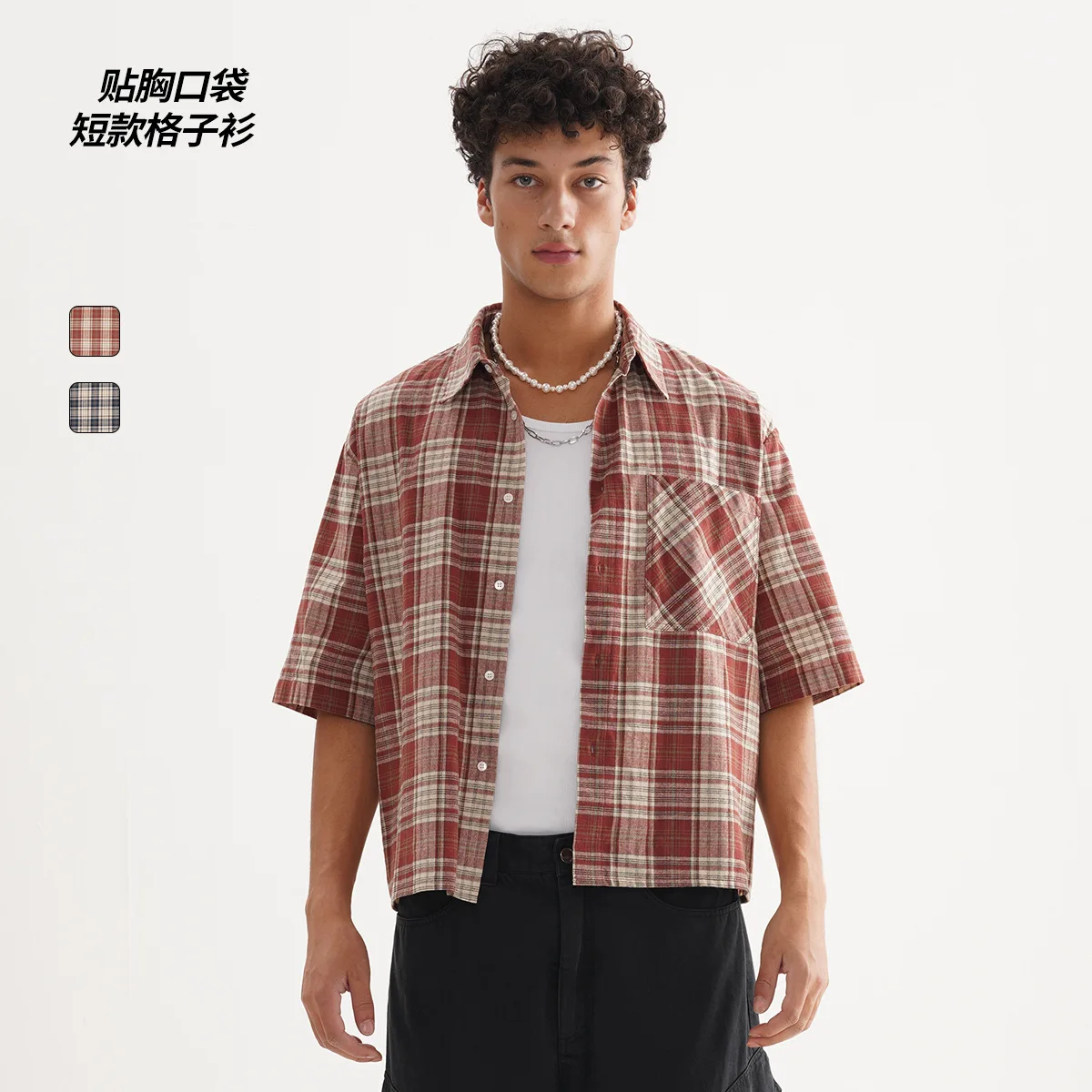Viya High Quality Loose Pop Short Checkered Shirt Casual Fashion Cardigan Button Down Shirt Shirt