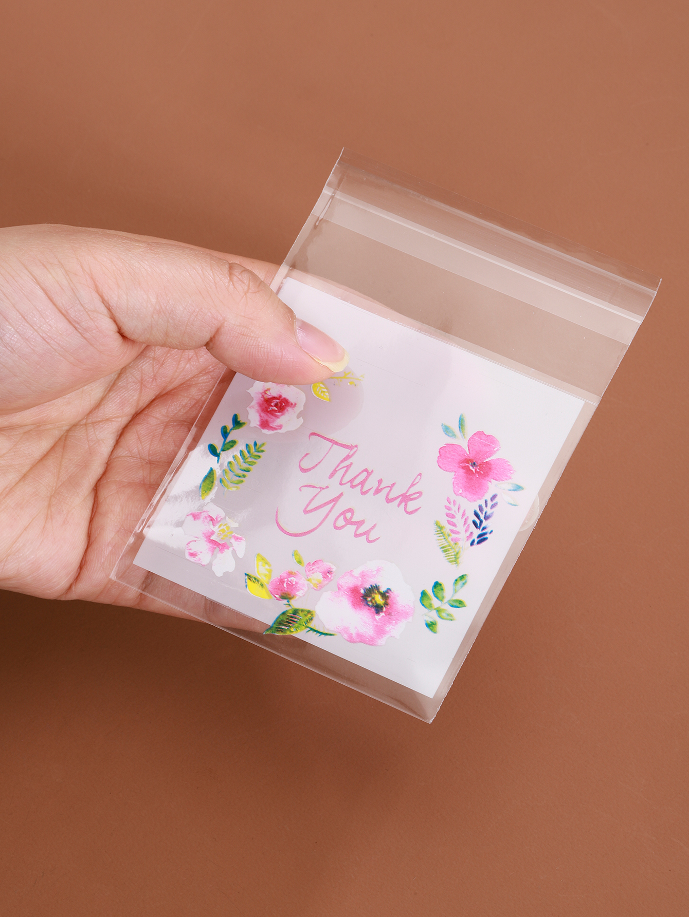 100pcs 다채로운 꽃 감사합니다 DIY 쥬얼리 디스플레이 쿠키 스토리지 선물 가방에 대한 자체 접착 가방 플라스틱 파우치 도매