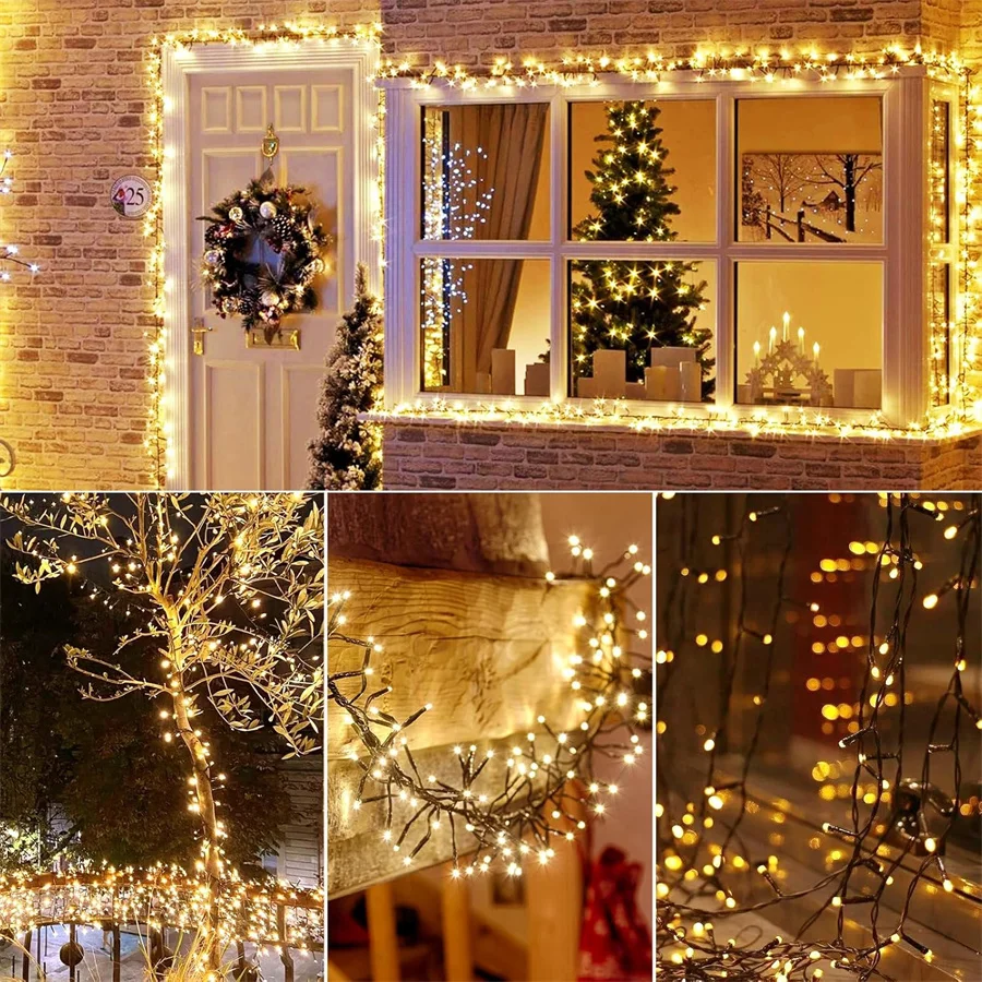 Outdoor Cluster Fairy Lights 1000/2000LED Plug in Firecracker Lights Christmas Starry String Light for Wedding Party Tree Decor