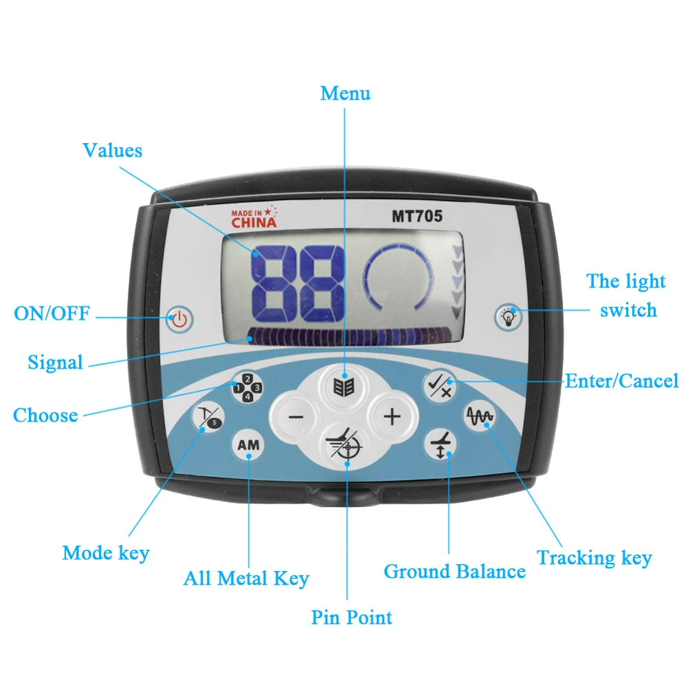 MT705 เครื่องตรวจจับโลหะ Pinpointer 270 มม.18.75KHZ กันน้ําค้นหา COIL ทองเครื่องตรวจจับ Treasure Hunter Tracker โลหะ Finder