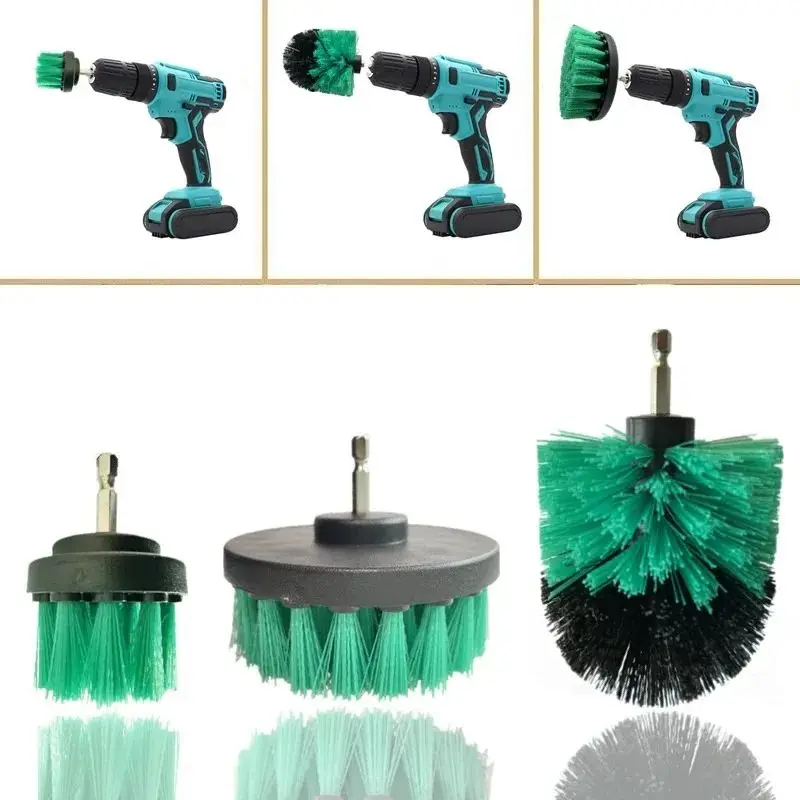 3 pçs conjunto de fixação escova broca escova purificador energia com broca esfrega escova para limpeza chuveiros banheiras banheiro telha grout tapete
