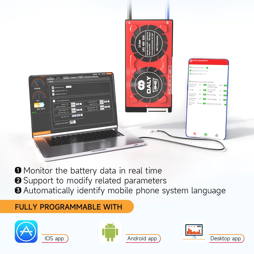 HIBMS Thông Minh BMS Hoạt Động Cân Bằng Cân Bằng 4S BMS 8S 24V Lifepo4 BMS 16S 48V Song Song bluetooth Năng Lượng Mặt Trời Inverter Power Bank