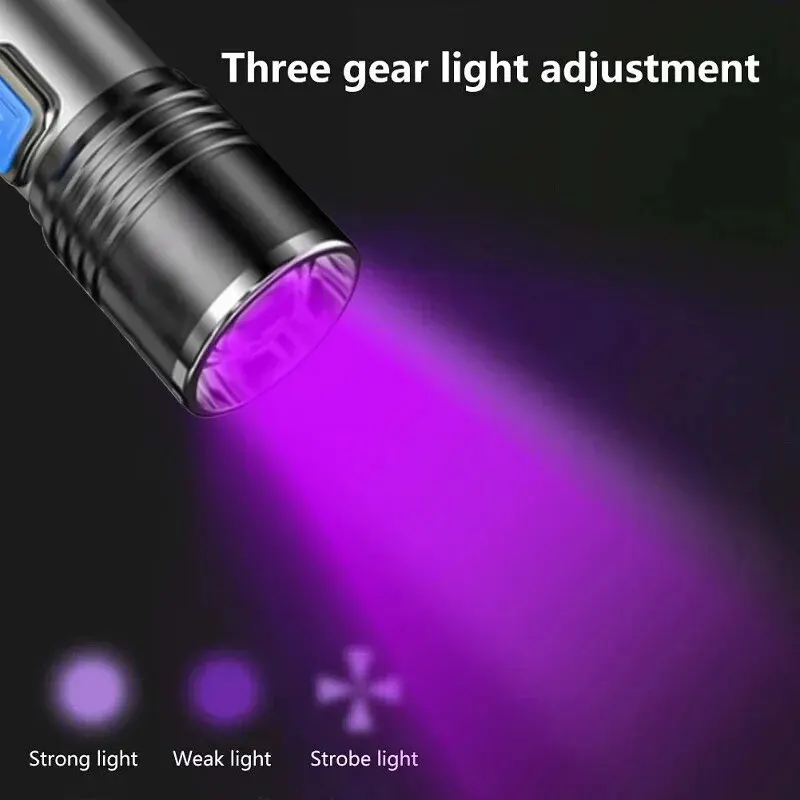 Linterna UV recargable por USB para detección de orina de mascotas, linterna UV curada de resina de 395nm, Zoom de luz negra