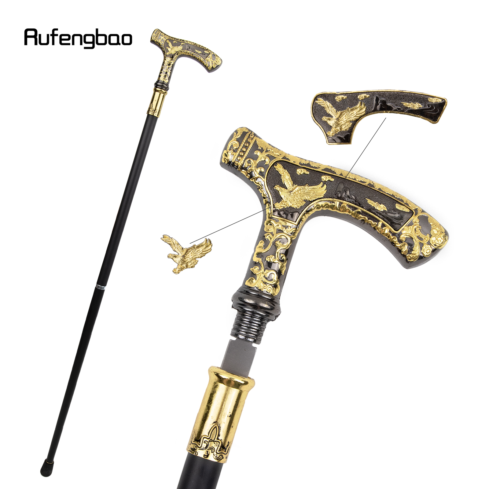 ทองสีดําหรูหรา Eagle Handle Walking Stick ซ่อนแผ่นป้องกันตัวเองแฟชั่น Cane แผ่นคอสเพลย์ Crosier Stick 90 ซม