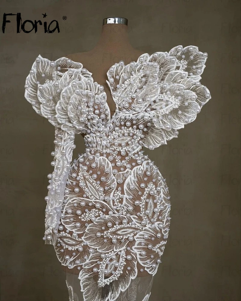 3D Floral Appliqued Wedding Dress Long Mermaid Pearls Bridal Gown Customized Vestido De Novias Sencllos Yelegantes Saudi Arabia