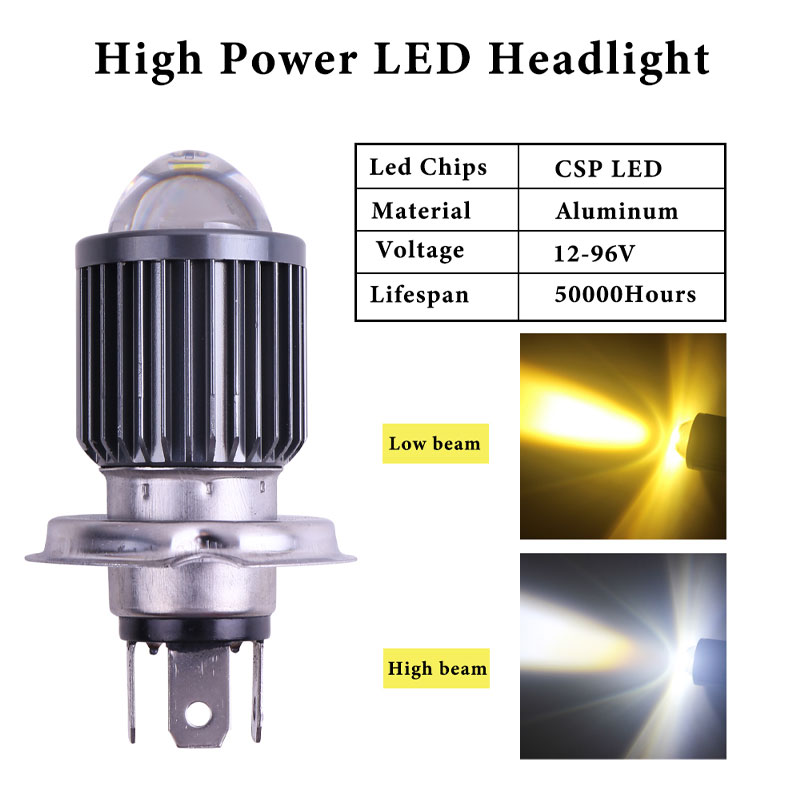 H4 led lâmpadas de farol da motocicleta 3570 csp lente branco hi lo feixe nevoeiro lâmpada condução universal acessórios scooter