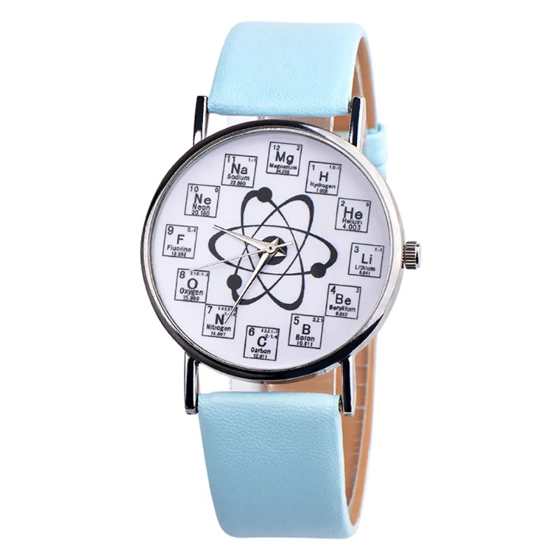 Couple Watches Creative Design Chemical Element Markers Molecule Pattern Watches Leather Band Quartz Wristwatch Watch Man