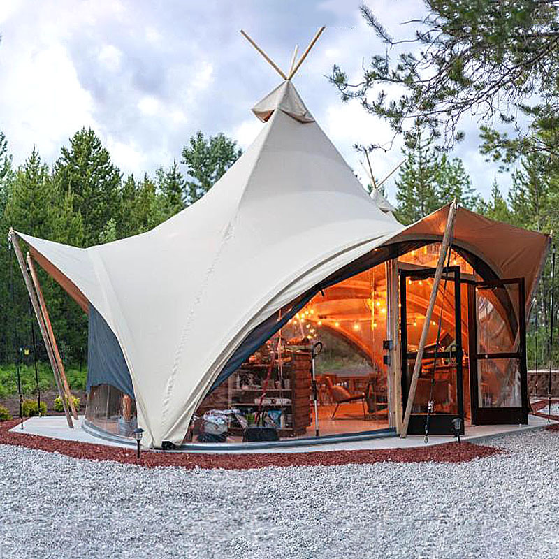 Tenda safari de luxo teepees yurts festival eventos hotel ao ar livre glamping tecido membrana elástica eco-friendly pvc família acampamento