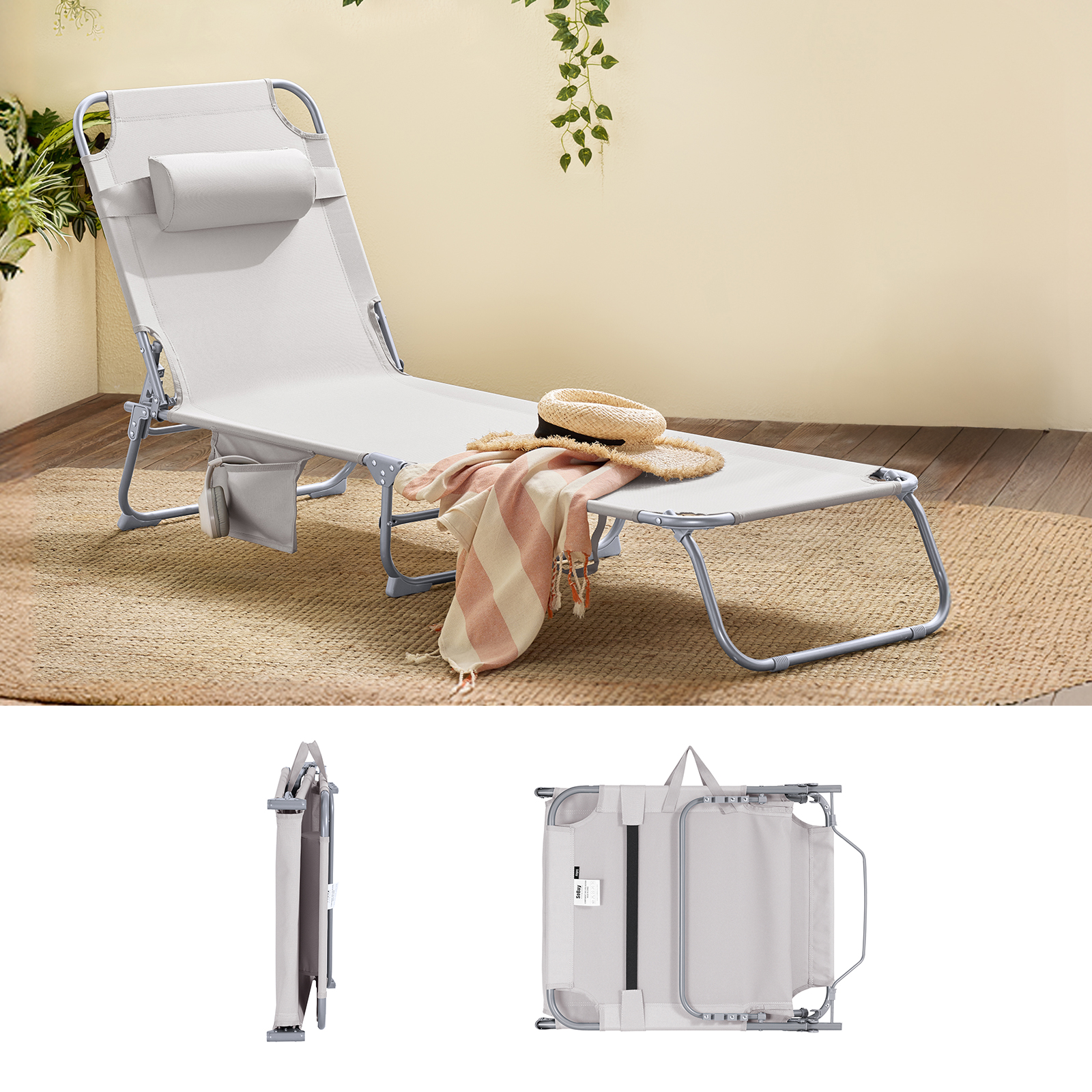 SoBuy OGS35x2 2 ensemble chaise longue de jardin avec sac et oreiller chaise longue pliante aérée pour jardins, cours, plages, balcons