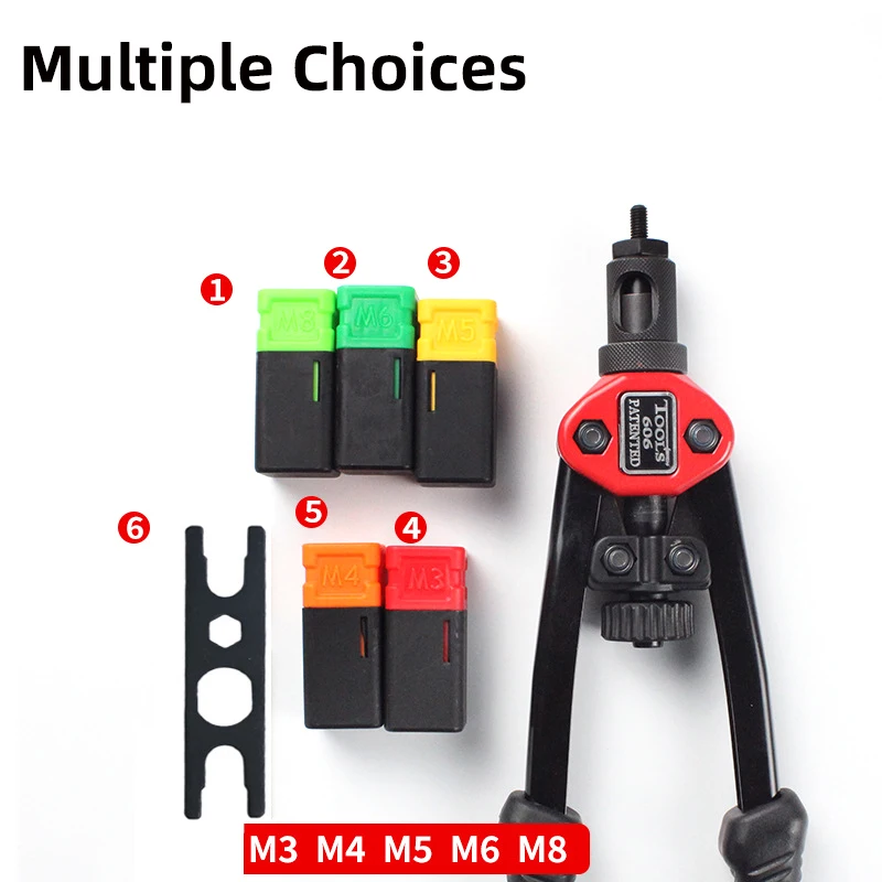 Hand Threaded Rivet Nut Gun BT-606 Manual Riveter Tool Double Handle M3 M4 M5 M6 M8 200pcs Flat Head Thread Rivet Nuts