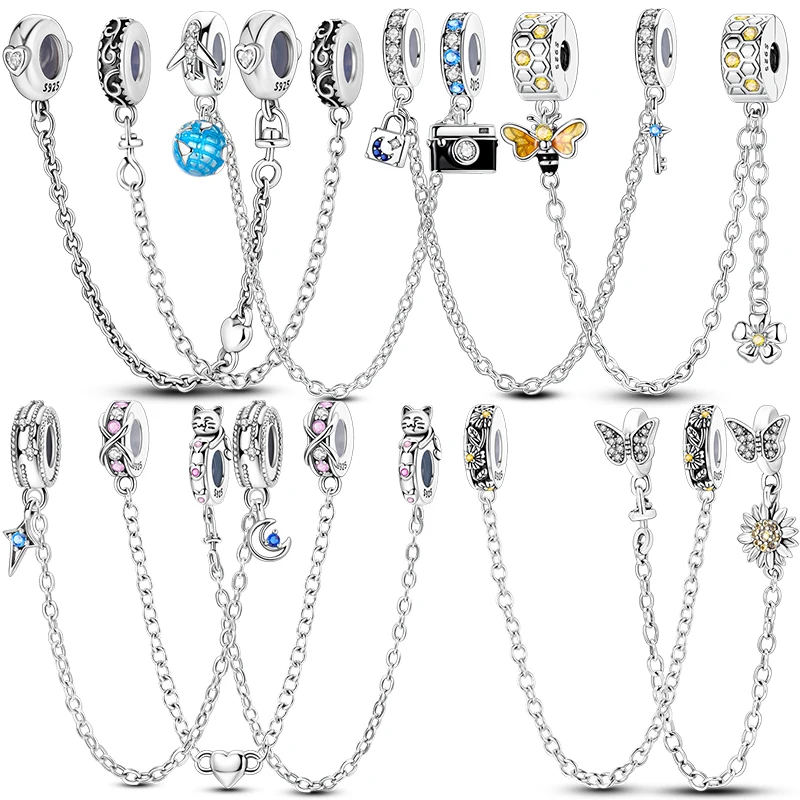 925 sterling silver catena di sicurezza aereo terra fotocamera margherita ciondoli in silicone perline adatti braccialetti originali gioielli fai da te per le donne
