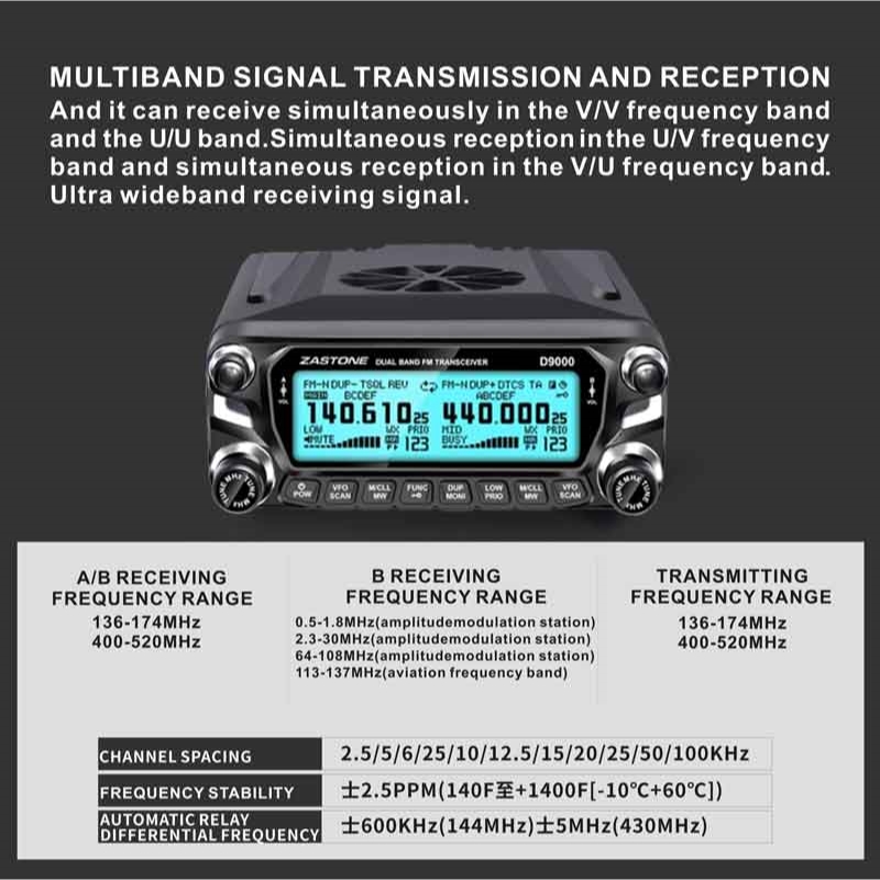 Zastone D9000 Car walkie talkie Radio Station 50W UHF/VHF 136-174/400-520MHz Dwukierunkowy radiotelefon Ham HF Transceiver