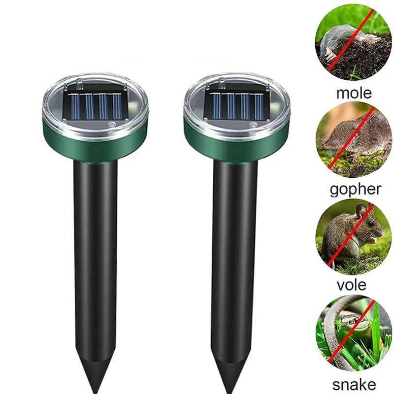 2Pcs Mole Rat Repellent Solar Ultrasonic Repeller Bat Garden Pest Deterrent Outdoor Ultrasonic Pest Repeller Mouse Trap Device