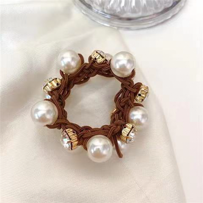 3 ชิ้น Paux Pearl Brimmed ผม Tie Glitter Rhinestone ตกแต่งเชือกผม Retro สไตล์ Scrunchies สําหรับผู้หญิง