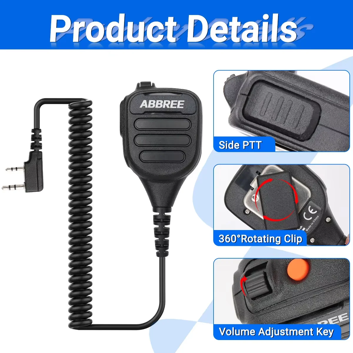 ABBREE AR-850 Walkie Talkie ręczny ciężki głośnik regulowany mikrofon z głośnikiem mikrofon na ramię dla BaoFeng UV-5R UV-13 PRO UV-16