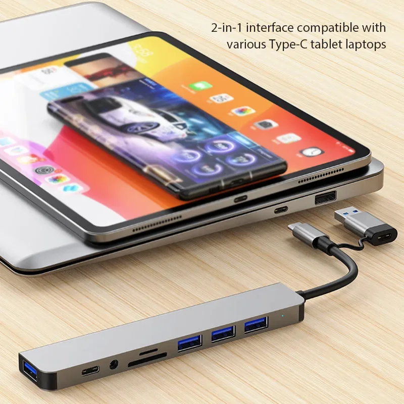 Xiaomiスマートフォン/タブレット用8in1 USB Cエキスパンダーハブ Type-Cスプリッター マルチポートアダプタードック USB 3.0 4K DisplayPort対応