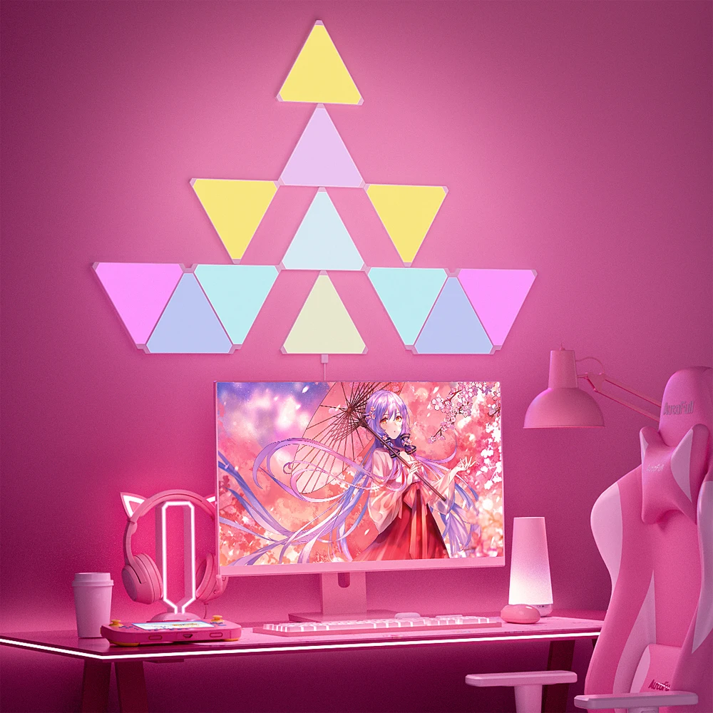 Lámparas triangulares LED súper delgadas con WIFI, Bluetooth, USB, aplicación TuYa, luz nocturna para juegos de ordenador, decoración de dormitorio, luz de pared interior