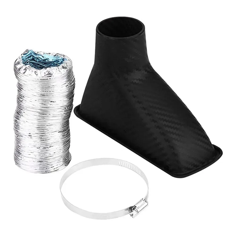 Universal Carbon Fiber modified ABS Square Round Car Front Bumper Turbo Funnel Turbine Inlet Air Intake Guide Telescopic Pipe Ki
