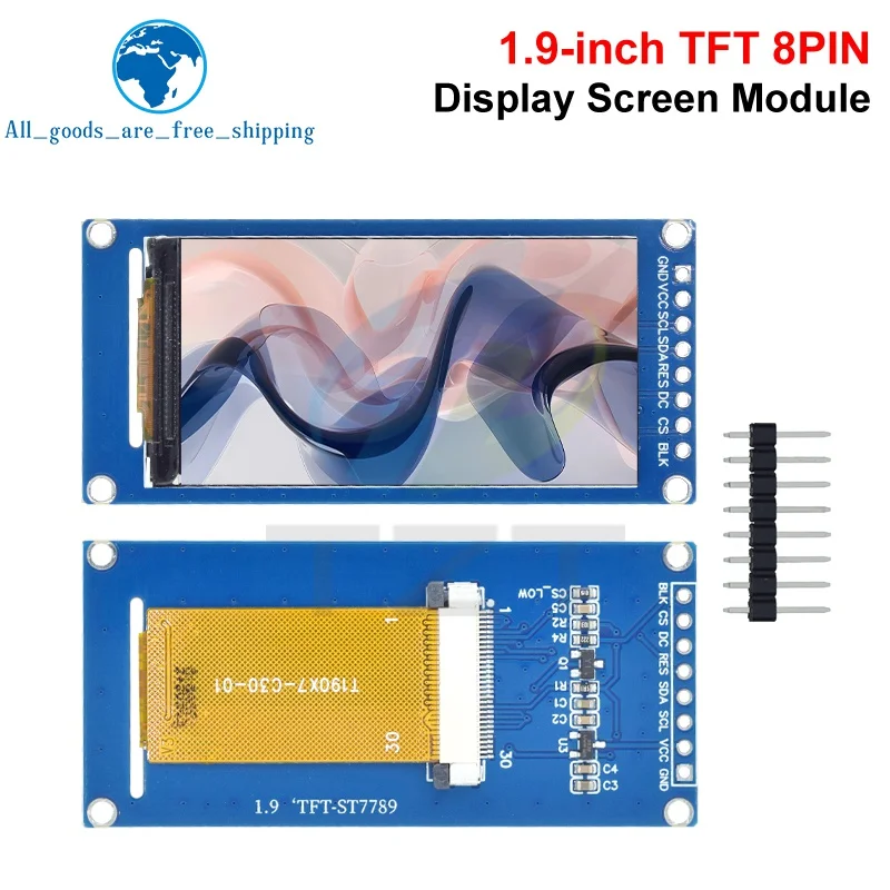 1.9 Polegada ips ângulo completo tft tela lcd módulo de exibição colorida spi porta serial de alta definição 170x320 st7789