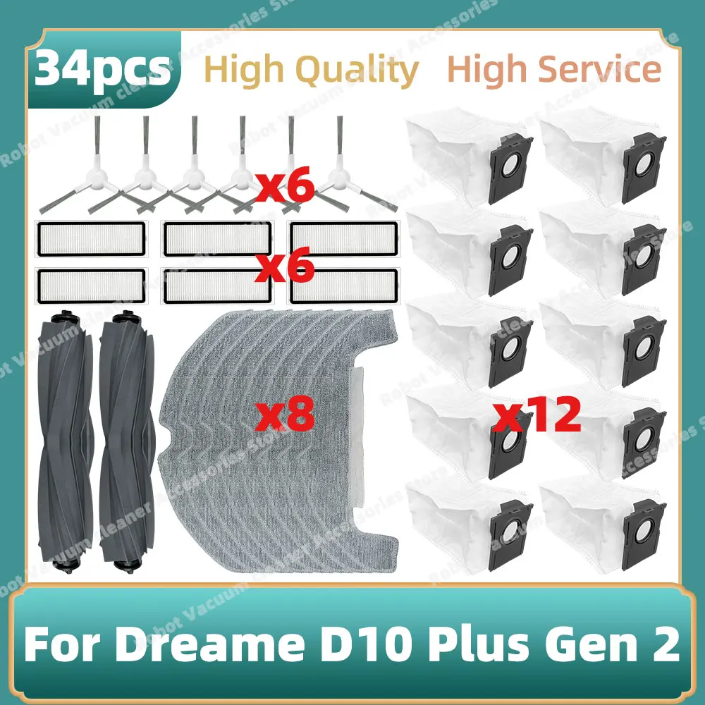 Compatible For ( Dreame D10 Plus Gen 2 ) Main Side Brush Hepa Filter Dust Bag Mop Cloth Rag Accessories Replacement Parts