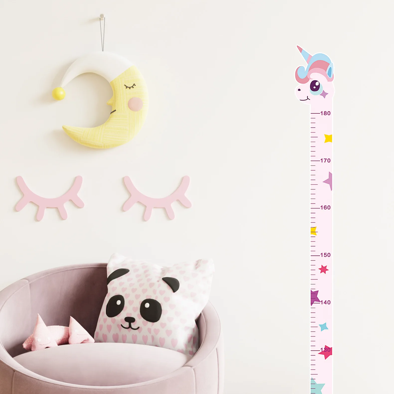 180cm Whimsical Animal Growth Chart Wall Decals: Unicorn, Dino, Giraffe Height Stickers for Nursery & Kids Room Decor