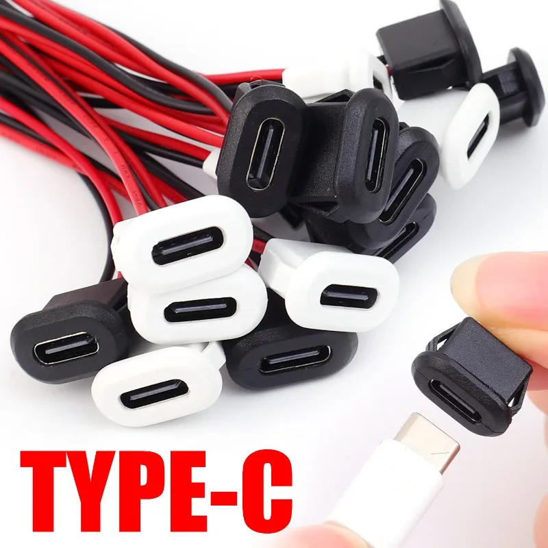 6/2 шт. гнездовой 2-контактный USB-разъем типа C, водонепроницаемый с гнездом, разъем для быстрой зарядки, порт для зарядки, вилка зарядного устройства USB-C