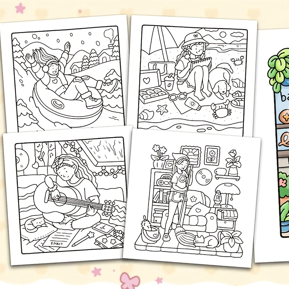 Livro para colorir Girl Moments para adultos e adolescentes – Atividade de relaxamento aconchegante com tema de espaço quente, presente perfeito para lazer individual