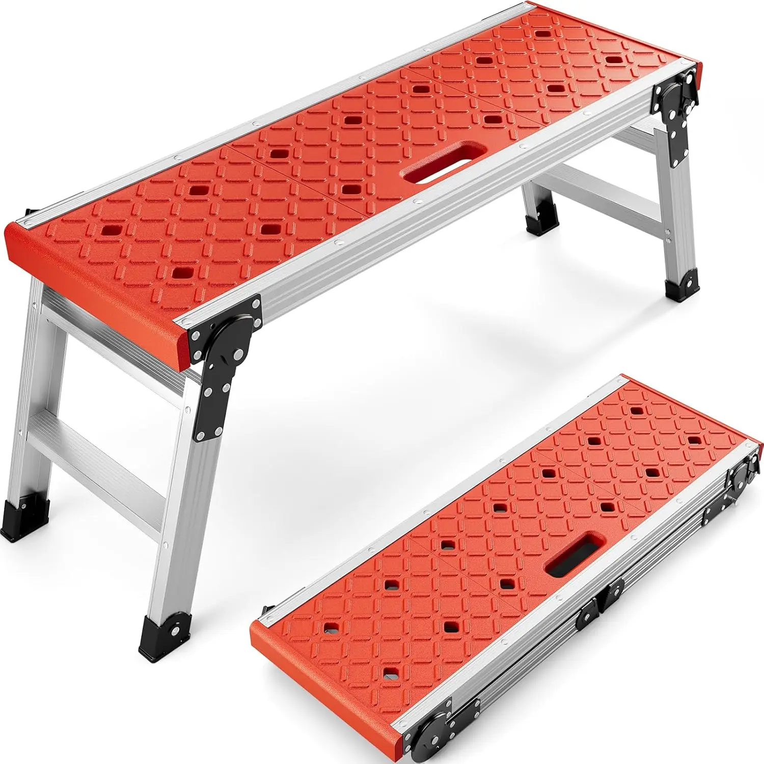 Sgabello con piattaforma da lavoro pieghevole in alluminio, chiusura di sicurezza, piedini antiscivolo, supporto da 150 kg
